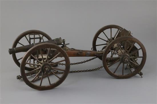 A 19th century scratch built model of a horse artillery six pounder gun and carriage, total L.40cm, some small losses